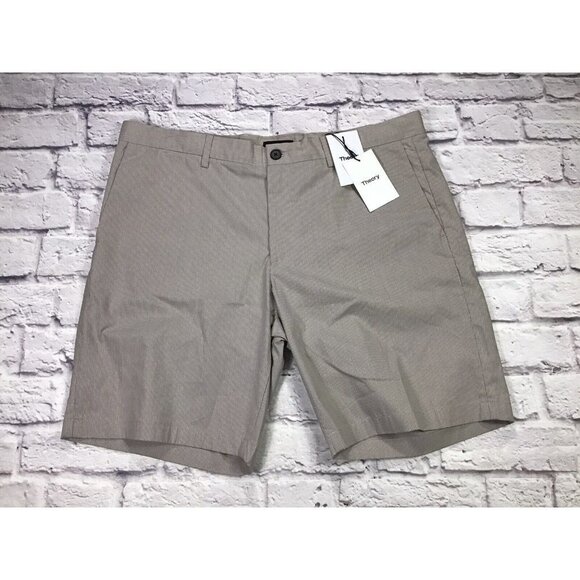 Theory Zaine SW S Coil Stripe Tan Mens Flat Front Size 38 Shorts - Picture 1 of 5